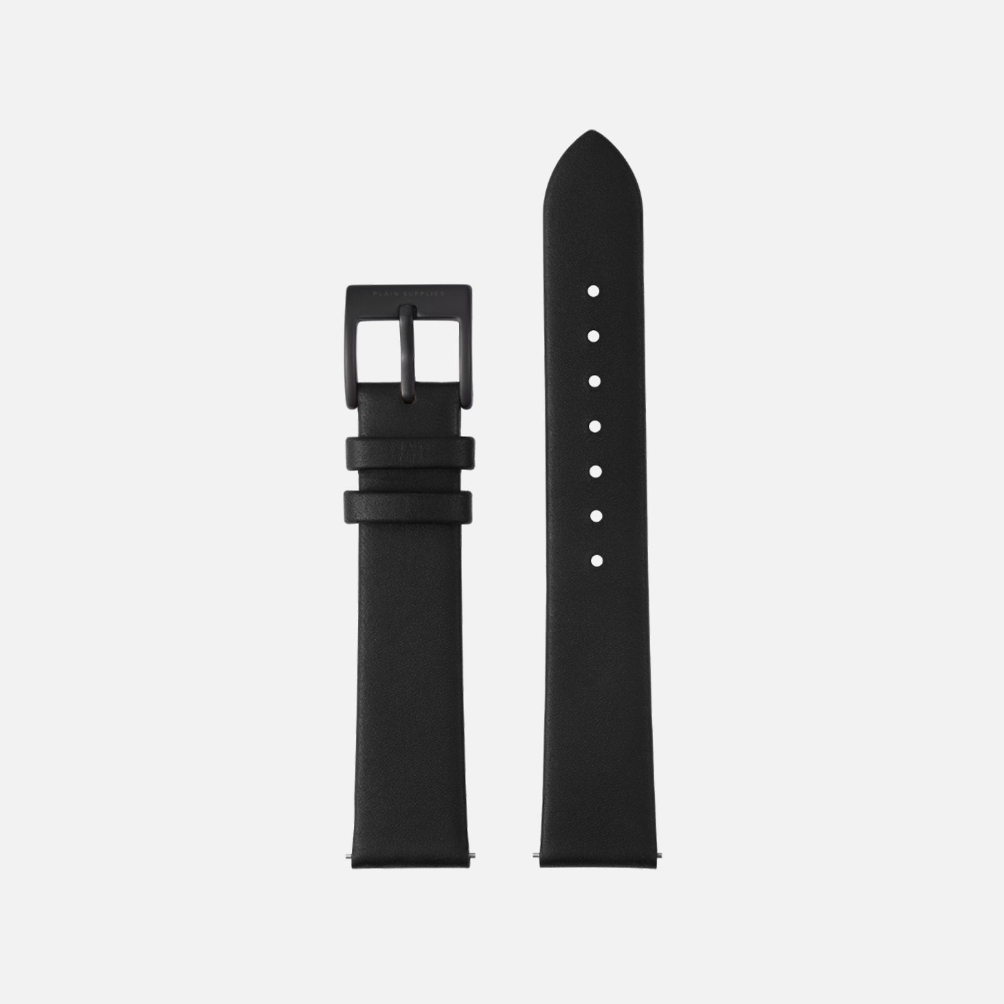 16/18/20mm Non-Stitched Leather Strap - Black