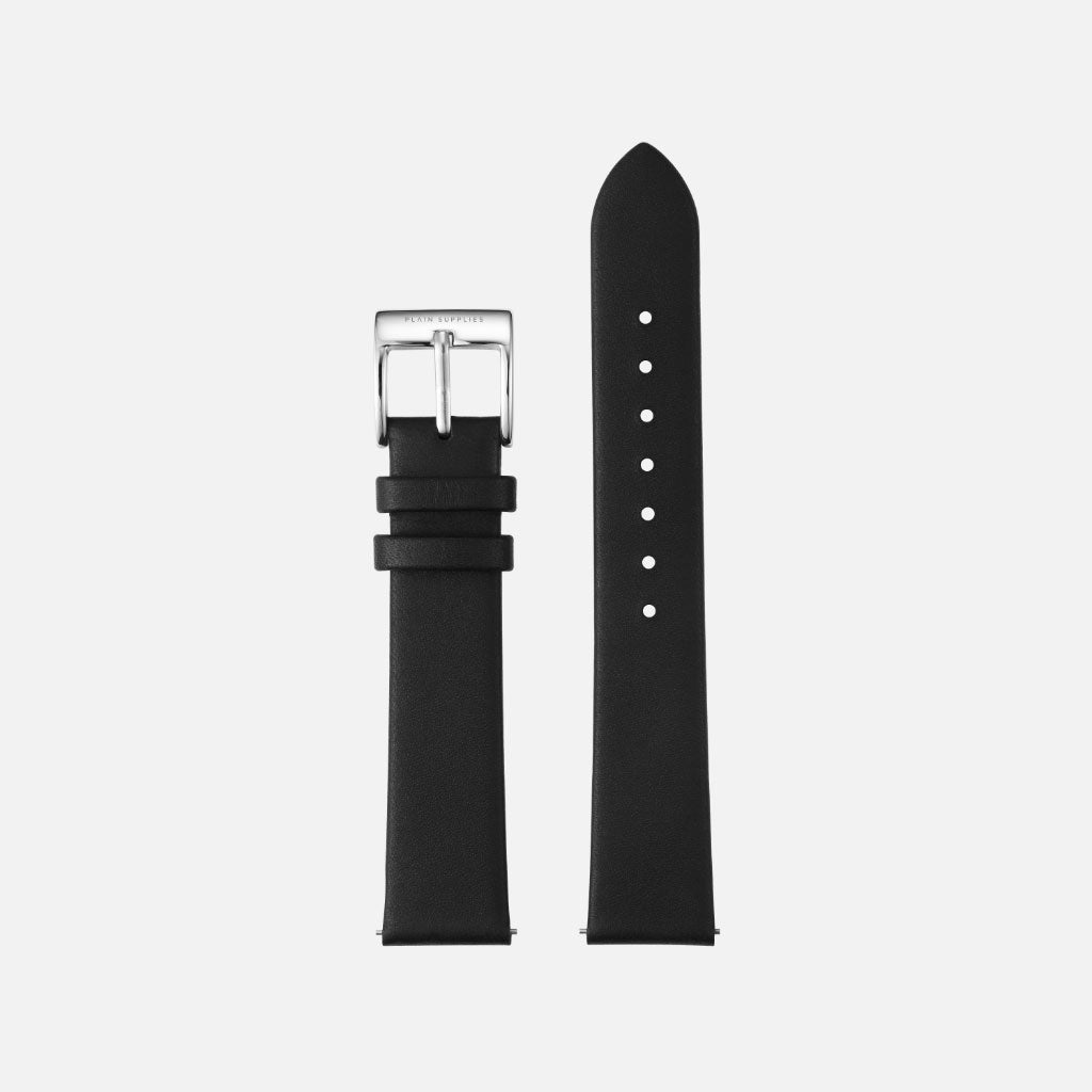 16/18/20mm Non-Stitched Leather Strap - Black