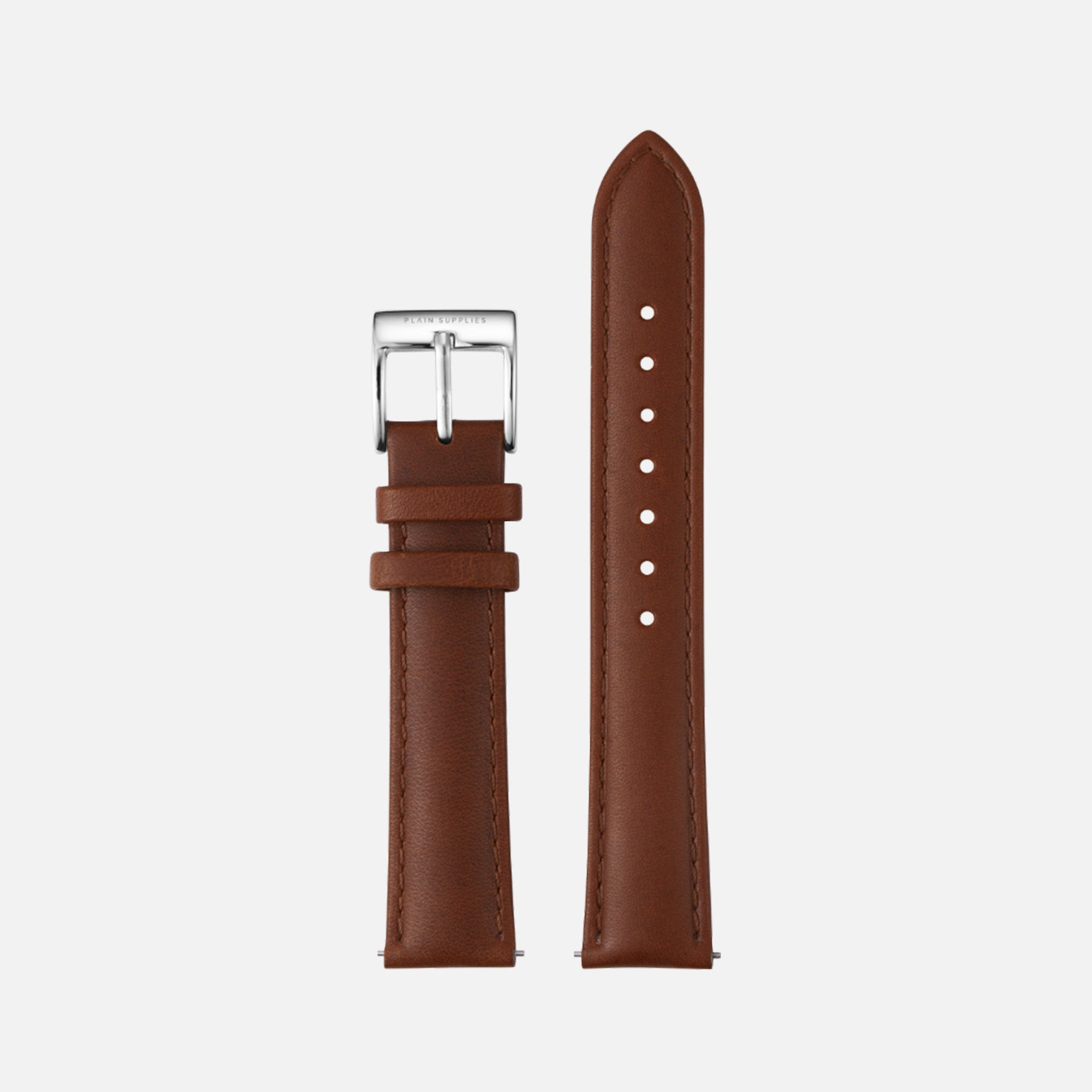 16/18/20mm Stitched Leather Strap - Brown