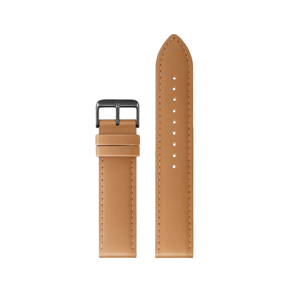 18mm Straight Stitched Leather Strap - Tan
