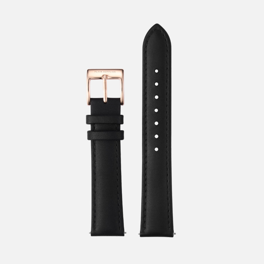 16/18/20mm Stitched Leather Strap - Black