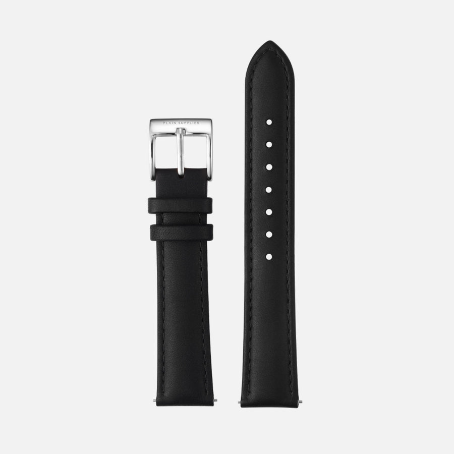 16/18/20mm Stitched Leather Strap - Black