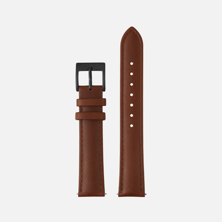 16/18/20mm Stitched Leather Strap - Brown
