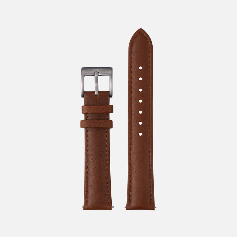 16/18/20mm Stitched Leather Strap - Brown