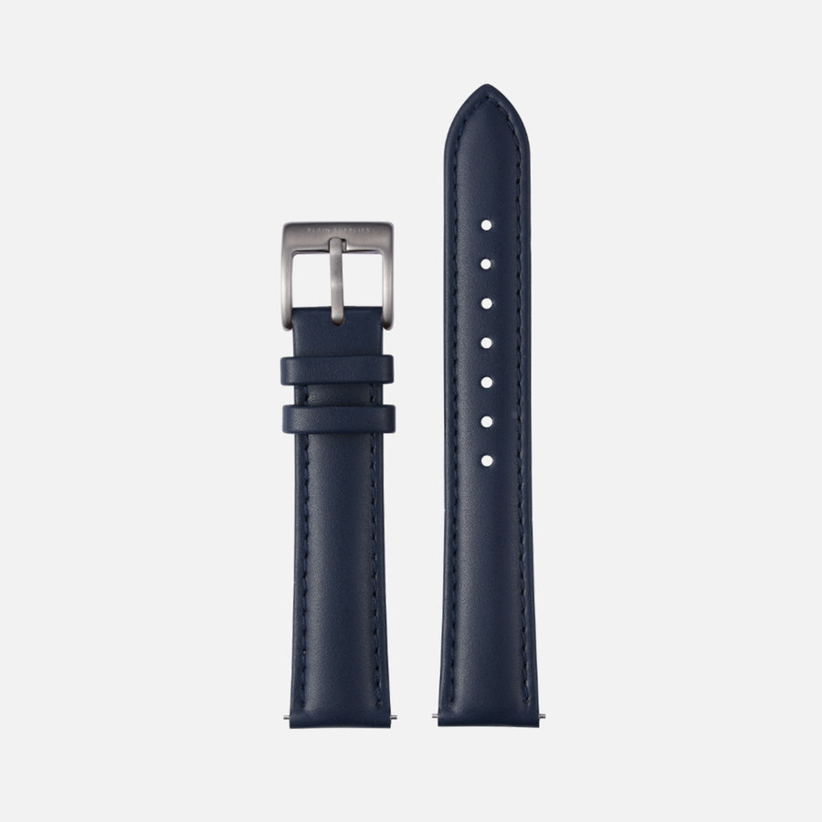 16/18/20mm Stitched Leather Strap - Navy