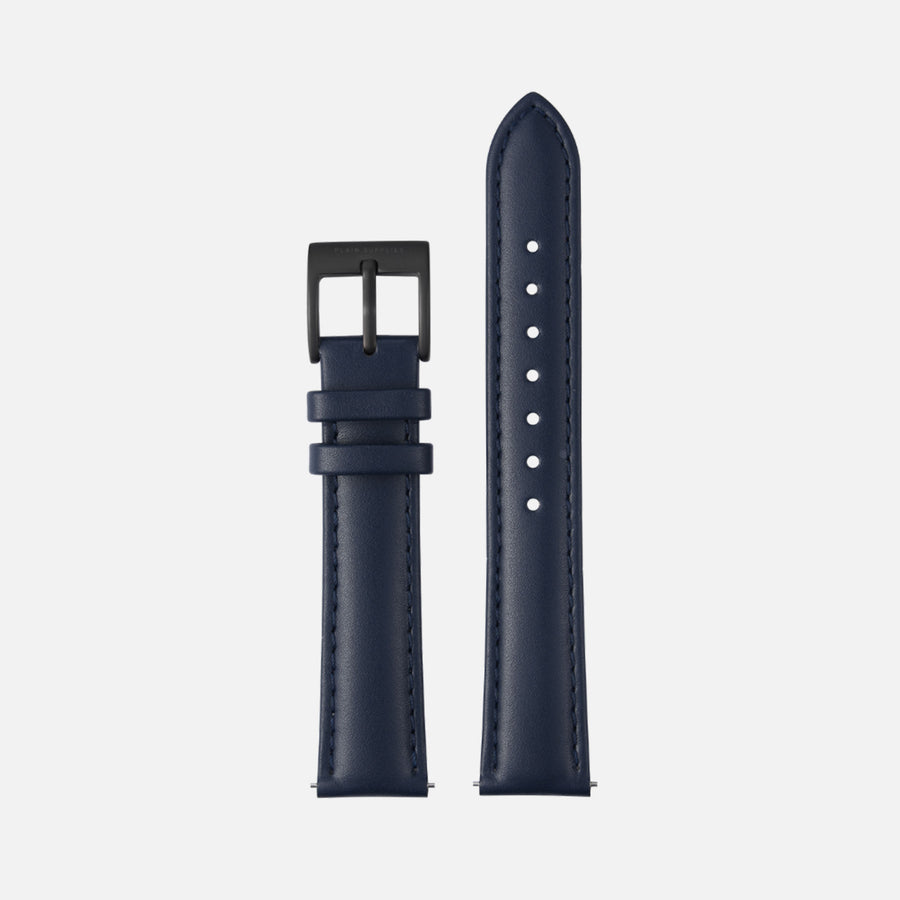 16/18/20mm Stitched Leather Strap - Navy