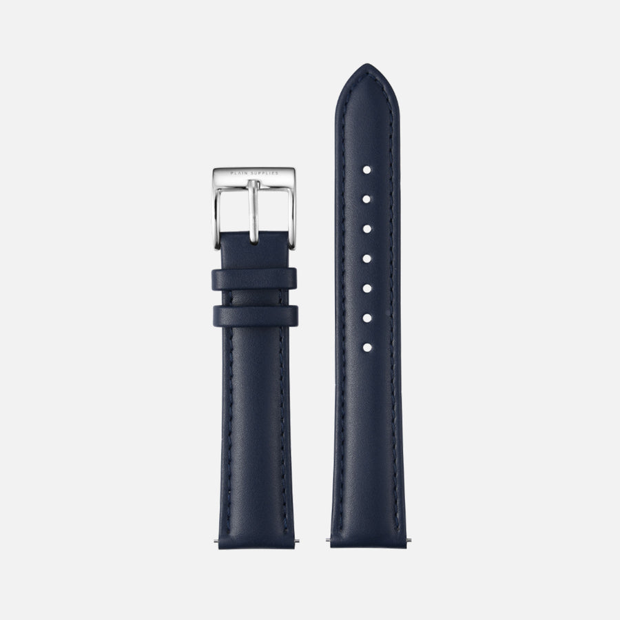 16/18/20mm Stitched Leather Strap - Navy