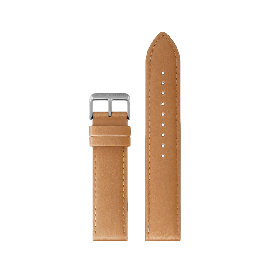 18mm Straight Stitched Leather Strap - Tan