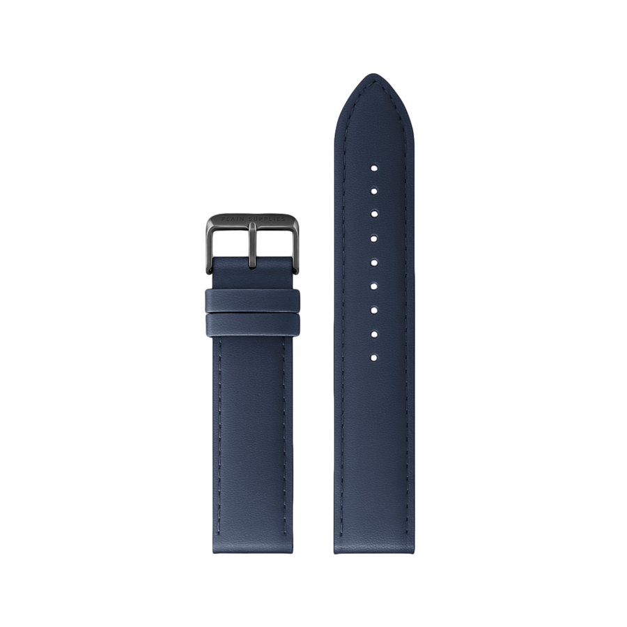 18mm Straight Stitched Leather Strap - Navy