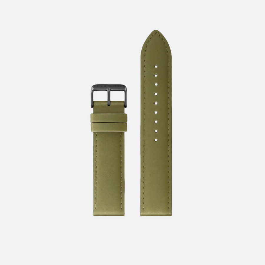 18/20mm Straight Stitched Leather Strap - Olive