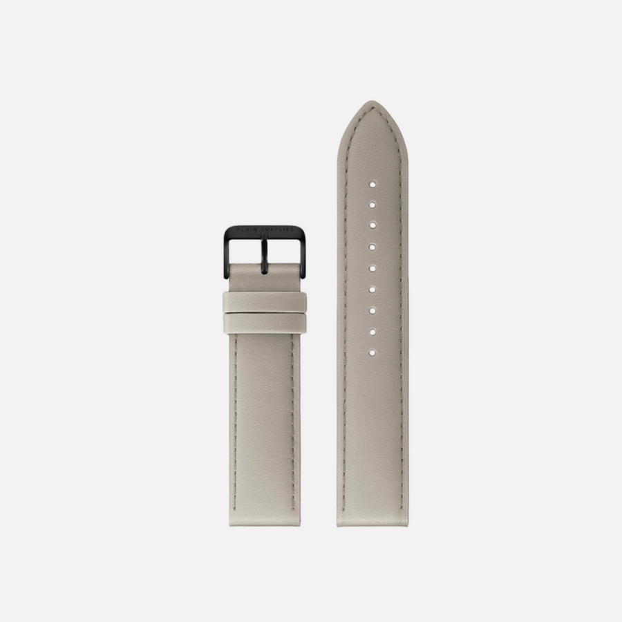 18/20mm Straight Stitched Leather Strap - Light Grey