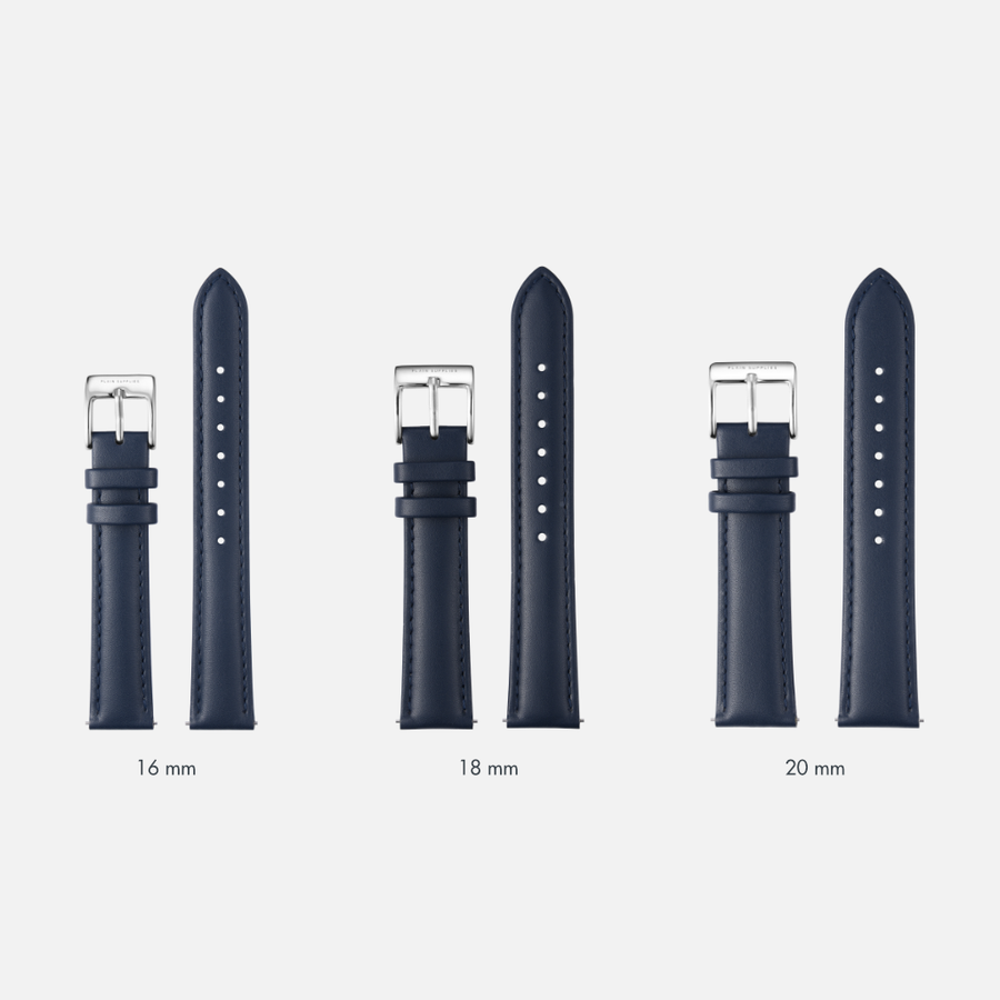 16/18/20mm Stitched Leather Strap - Navy